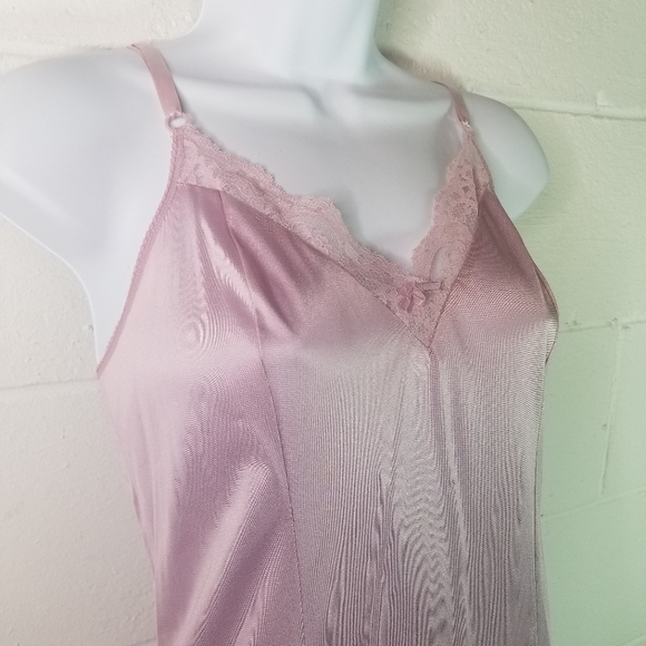 Vtg 70s nylon lilac pink long slip dress lingerie - Picture 4 of 7